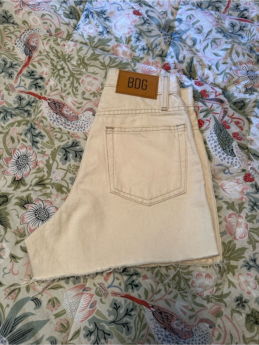 BDG Cream High-Rise A-Line Cutoff Denim Shorts